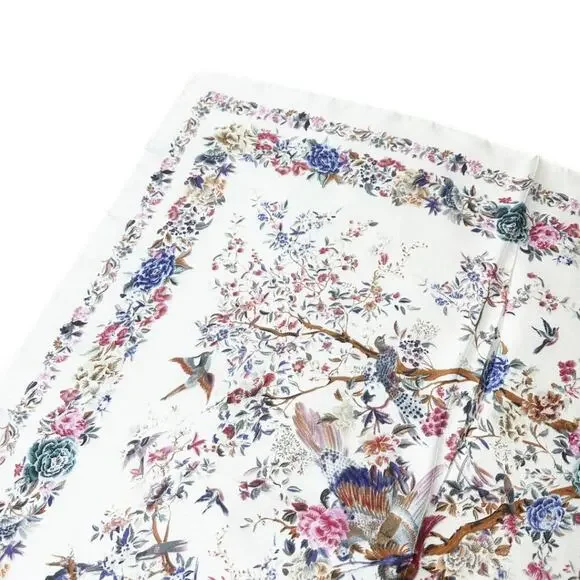 2/$30 NEW Cream Bird Floral Flower Printed Silky Fashion Scarf - Picture 12 of 14